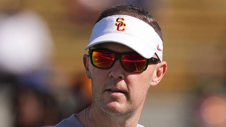 Oct 28, 2023; Berkeley, California, USA; USC Trojans head coach Lincoln Riley before the game against the California Golden Bears at California Memorial Stadium. Mandatory Credit: Darren Yamashita-USA TODAY Sports Oct 28, 2023; Berkeley, California, USA; USC Trojans head coach Lincoln Riley before the game against the California Golden Bears at California Memorial Stadium. Mandatory Credit: Darren Yamashita-USA TODAY Sports