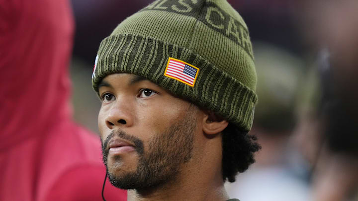 Arizona Cardinals quarterback Kyler Murray watches his team from the sidelines as they play the San Francisco 49ers at State Farm Stadium in Glendale on Nov. 16, 2025. Arizona Cardinals quarterback Kyler Murray watches his team from the sidelines as they play the San Francisco 49ers at State Farm Stadium in Glendale on Nov. 16, 2025.