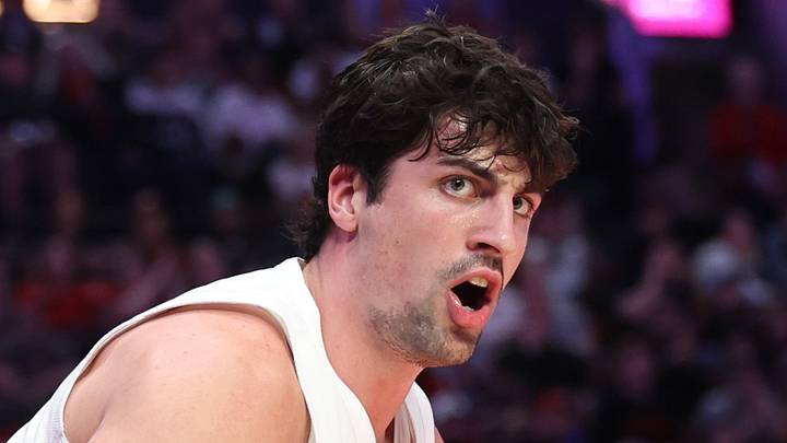 Portland Trail Blazers forward Deni Avdija reacts after a play against the LA Clippers.