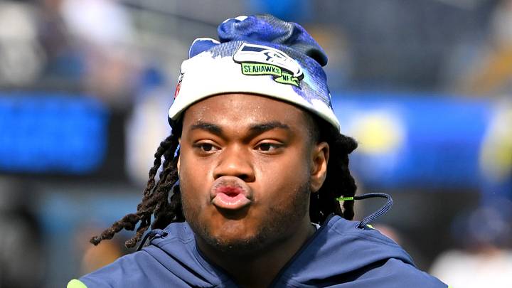 Seattle Seahawks running back DeeJay Dallas warms up