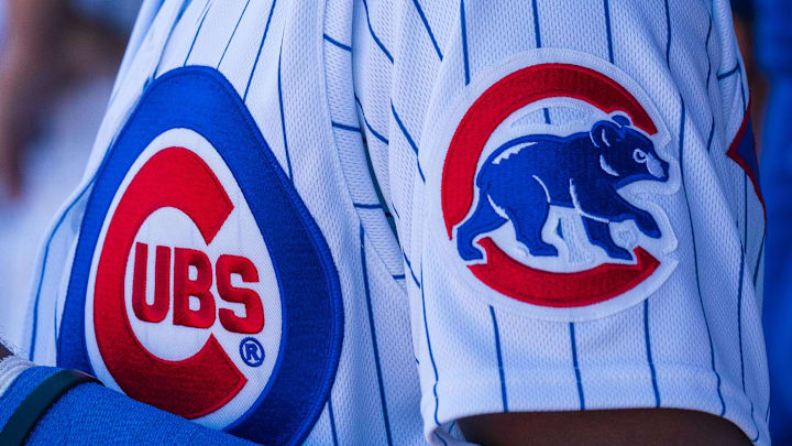 Feb 25, 2023; Mesa, Arizona, USA; A general view of Chicago Cubs uniform in the dugout during the second inning of a spring training game against the San Francisco Giants at Sloan Park. 