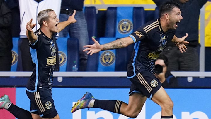 Tai Baribo (right) scored three goals for Philadelphia Union in their wins over the LA Galaxy and Atlanta United.