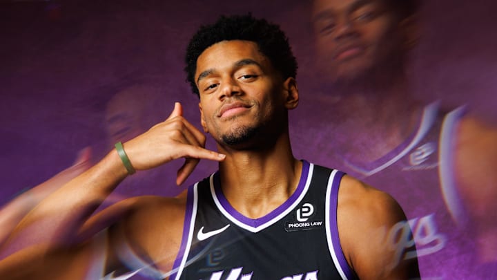 Sep 29, 2025; Sacramento, CA, USA; Sacramento Kings center Dylan Cardwell (32) during media day at Golden 1 Center. Mandatory Credit: Sergio Estrada-Imagn Images