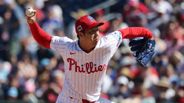 Feb 28, 2025; Clearwater, Florida, USA; Philadelphia Phillies pitcher Koyo Aoyagi (31)  throws a pitch during the fourth inning] against the Boston Red Sox at BayCare Ballpark.