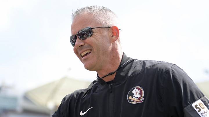 Sep 20, 2025; Tallahassee, Florida, USA; Florida State Seminoles head coach Mike Norvell before the game against the Kent State Golden Flashes at Doak S. Campbell Stadium. Mandatory Credit: Melina Myers-Imagn Images