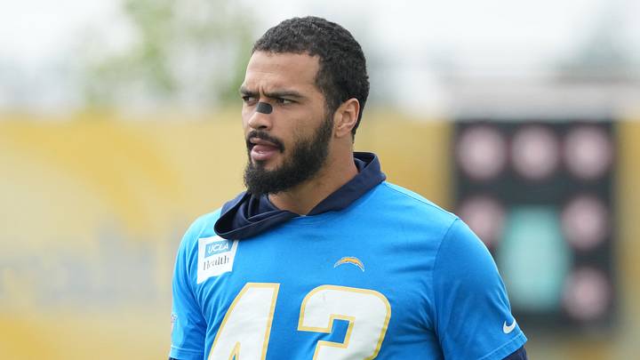 May 11, 2026; El Segundo, CA, USA; Los Angeles Chargers linebacker Troy Dye (43) during offseason workouts at The Bolt. Mandatory Credit: Kirby Lee-Imagn Images