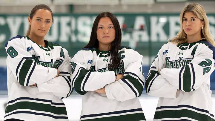 Team captains Sofia Ljung (left), Makayla Javier (center) and Sofia Nuutinen (right) will lead Mercyhurst as the 2026-27 college hockey season gets under way. Team captains Sofia Ljung (left), Makayla Javier (center) and Sofia Nuutinen (right) will lead Mercyhurst as the 2026-27 college hockey season gets under way.