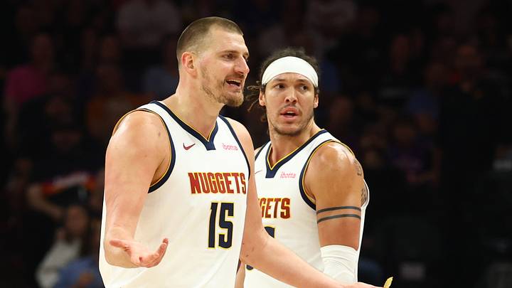 Mar 24, 2026; Phoenix, Arizona, USA; Denver Nuggets center Nikola Jokic (15) and forward Aaron Gordon (32) against the Phoenix Suns at Mortgage Matchup Center. Mandatory Credit: Mark J. Rebilas-Imagn Images Mar 24, 2026; Phoenix, Arizona, USA; Denver Nuggets center Nikola Jokic (15) and forward Aaron Gordon (32) against the Phoenix Suns at Mortgage Matchup Center. Mandatory Credit: Mark J. Rebilas-Imagn Images
