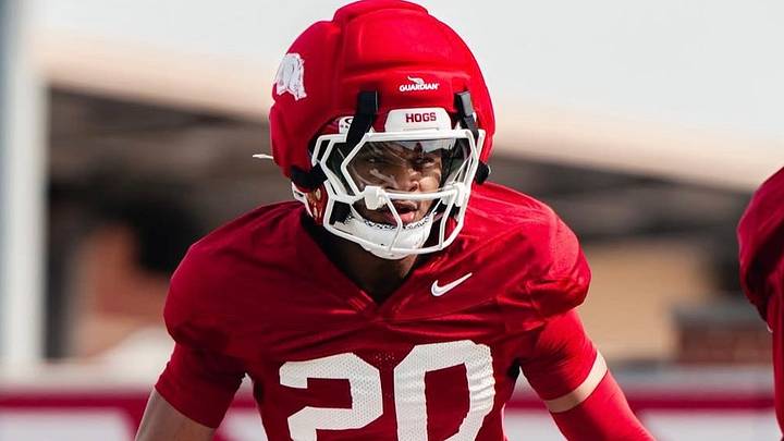 Arkansas defensive back Jahiem Johnson goes through drills during a Razorbacks spring practice.