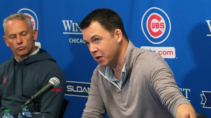 Feb 11, 2026; Mesa, AZ, USA; Chicago Cubs General Manager Carter Hawkins talks to the media during spring training camp at Sloan Park. Mandatory Credit: Rick Scuteri-Imagn Images Feb 11, 2026; Mesa, AZ, USA; Chicago Cubs General Manager Carter Hawkins talks to the media during spring training camp at Sloan Park. Mandatory Credit: Rick Scuteri-Imagn Images
