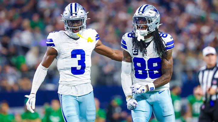 Dallas Cowboys wide receivers George Pickens and CeeDee Lamb react during the game against the Philadelphia Eagles.