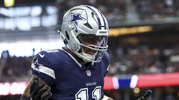 Jan 5, 2025; Arlington, Texas, USA; Dallas Cowboys linebacker Micah Parsons (11) celebrates after a sack during the first quarter against the Washington Commanders at AT&T Stadium. Mandatory Credit: Kevin Jairaj-Imagn Images Jan 5, 2025; Arlington, Texas, USA; Dallas Cowboys linebacker Micah Parsons (11) celebrates after a sack during the first quarter against the Washington Commanders at AT&T Stadium. Mandatory Credit: Kevin Jairaj-Imagn Images