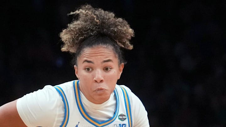 UCLA Bruins guard Kiki Rice (1) drives past South Carolina Gamecocks guard Maddy McDaniel (1) during the NCAA women's basketball national championship at Mortgage Matchup Center in Phoenix on April 5, 2026. UCLA Bruins guard Kiki Rice (1) drives past South Carolina Gamecocks guard Maddy McDaniel (1) during the NCAA women's basketball national championship at Mortgage Matchup Center in Phoenix on April 5, 2026.