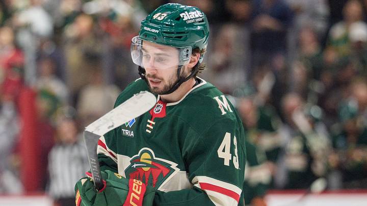 May 9, 2026; Saint Paul, Minnesota, USA; Minnesota Wild defenseman Quinn Hughes (43) skates after scoring against the Colorado Avalanche in the first period of game three of the second round of the 2026 Stanley Cup Playoffs at Grand Casino Arena. Mandatory Credit: Matt Blewett-Imagn Images May 9, 2026; Saint Paul, Minnesota, USA; Minnesota Wild defenseman Quinn Hughes (43) skates after scoring against the Colorado Avalanche in the first period of game three of the second round of the 2026 Stanley Cup Playoffs at Grand Casino Arena. Mandatory Credit: Matt Blewett-Imagn Images