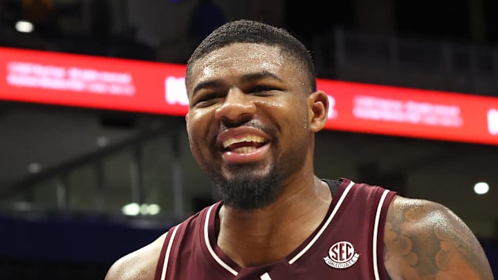 Texas A&M Aggies forward Rashaun Agee (12) reacts after defeating the Pittsburgh Panthers at the Petersen Events Center. Mandatory Credit: Charles LeClaire-Imagn Images Texas A&M Aggies forward Rashaun Agee (12) reacts after defeating the Pittsburgh Panthers at the Petersen Events Center. Mandatory Credit: Charles LeClaire-Imagn Images