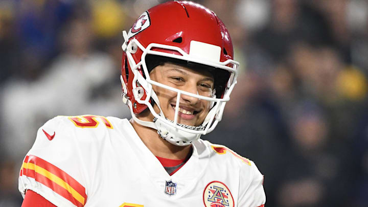 Nov 19, 2018; Los Angeles, CA: Kansas City Chiefs quarterback Patrick Mahomes (15) smiles during a timeout in the second quarter against the Los Angeles Rams at the Los Angeles Memorial Coliseum. Nov 19, 2018; Los Angeles, CA: Kansas City Chiefs quarterback Patrick Mahomes (15) smiles during a timeout in the second quarter against the Los Angeles Rams at the Los Angeles Memorial Coliseum.