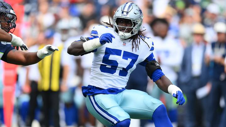 Dallas Cowboys linebacker Malachi Lawrence during the first half against the Seattle Seahawks at Lumen Field. Dallas Cowboys linebacker Malachi Lawrence during the first half against the Seattle Seahawks at Lumen Field.