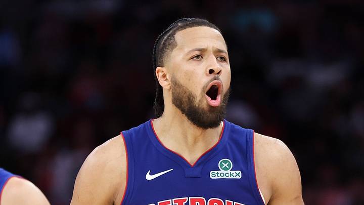 Oct 24, 2025; Houston, Texas, USA; Detroit Pistons guard Cade Cunningham (2) reacts after scoring a basket during the fourth quarter against the Houston Rockets at Toyota Center. Mandatory Credit: Troy Taormina-Imagn Images