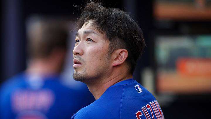 May 12, 2026; Atlanta, Georgia, USA; Chicago Cubs right fielder Seiya Suzuki (27) in the dugout before a game against the Atlanta Braves at Truist Park. Mandatory Credit: Brett Davis-Imagn Images
