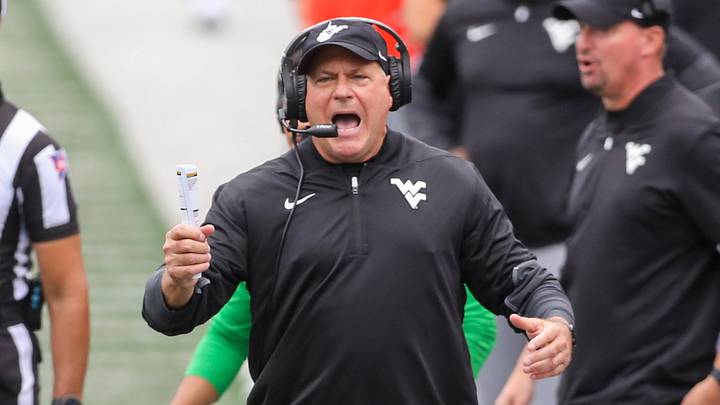 Oct 10, 2026; Morgantown, West Virginia, USA; West Virginia Mountaineers head coach Rich Rodriguez argues a call during the second quarter against the Arizona Wildcats at Milan Puskar Stadium. Mandatory Credit: Ben Queen-Imagn Images