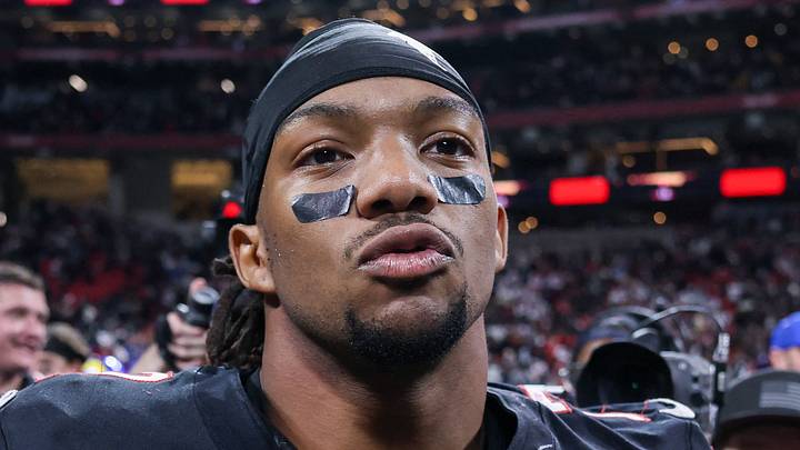 Dec 29, 2025; Atlanta, Georgia, USA; Atlanta Falcons running back Bijan Robinson (7) celebrates after a victory over the Los Angeles Rams at Mercedes-Benz Stadium. Mandatory Credit: Brett Davis-Imagn Images