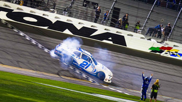 Austin Hill took another dominant victory at Daytona International Speedway in Saturday night's United Rentals 300 NASCAR O'Reilly Auto Parts Series race. Austin Hill took another dominant victory at Daytona International Speedway in Saturday night's United Rentals 300 NASCAR O'Reilly Auto Parts Series race.
