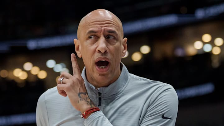 Feb 9, 2026; New Orleans, Louisiana, USA; Sacramento Kings head coach Doug Christie reacts during the first half against the New Orleans Pelicans at Smoothie King Center. Mandatory Credit: Matthew Hinton-Imagn Images