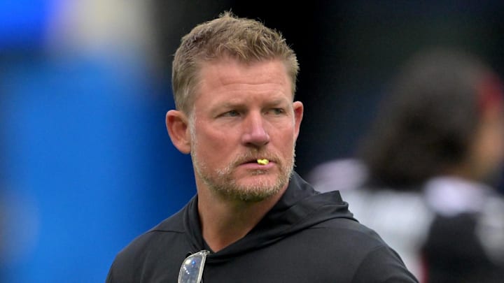 Sep 18, 2022; Inglewood, California, USA;  Los Angeles Rams general manager Les Snead watches players warm up before the game against the Atlanta Falcons at SoFi Stadium. Mandatory Credit: Jayne Kamin-Oncea-Imagn Images