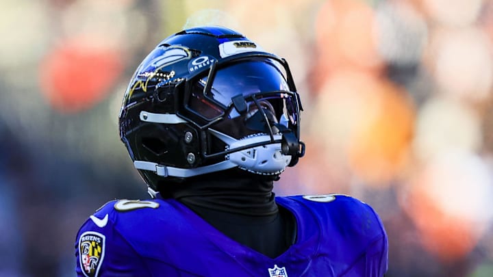 Dec 14, 2025; Cincinnati, Ohio, USA; Baltimore Ravens linebacker David Ojabo (90) reacts after a play in the first half against the Cincinnati Bengals at Paycor Stadium. Mandatory Credit: Katie Stratman-Imagn Images
