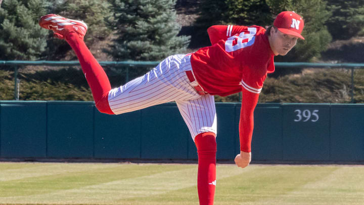 Nebraska pitcher Carson Jasa delivers against Michigan State at Haymarket Park.