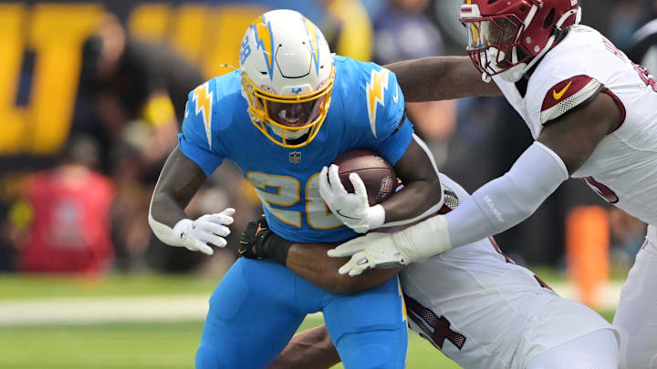 Los Angeles Chargers running back Hassan Haskins