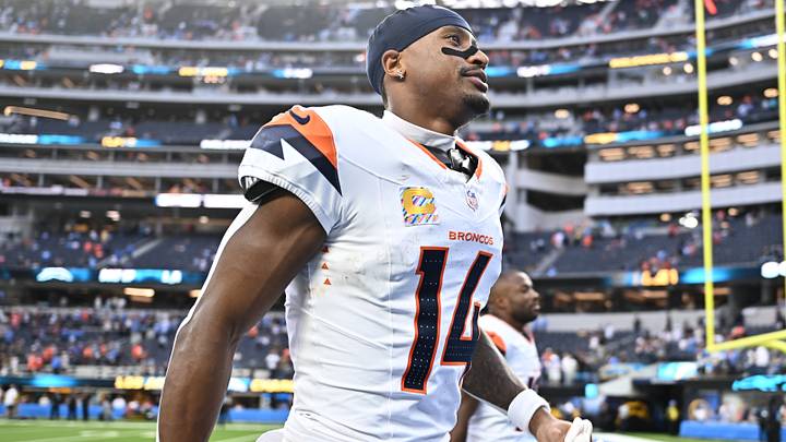 Oct 11, 2026; Inglewood, California, USA;  Denver Broncos wide receiver Courtland Sutton (14) walks off the field after the game against the Los Angeles Chargers at SoFi Stadium.  