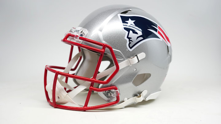 Jan 29, 2026; Santa Clara, California, USA; A New England Patriots Riddell speed helmet. Mandatory Credit: Kirby Lee-Imagn Images