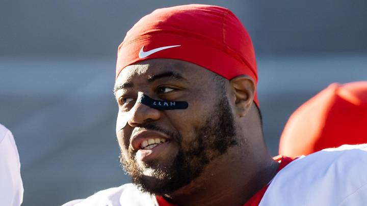 Oct 25, 2025; Tempe, Arizona, USA; Houston Cougars  offensive lineman Demetrius Hunter (59) against the Arizona State Sun Devils at Mountain America Stadium. 
