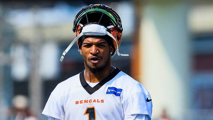 Jul 29, 2026; Cincinnati, OH, USA; Cincinnati Bengals wide receiver Ja'marr Chase (1) stands on the field during training camp at Kettering Health Practice Fields. Mandatory Credit: Katie Stratman-Imagn Images