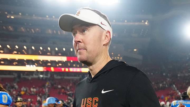 Nov 29, 2025; Los Angeles, California, USA; Southern California Trojans head coach Lincoln Riley reacts after the game against the UCLA Bruins at United Airlines Field at Los Angeles Memorial Coliseum. Mandatory Credit: Kirby Lee-Imagn Images Nov 29, 2025; Los Angeles, California, USA; Southern California Trojans head coach Lincoln Riley reacts after the game against the UCLA Bruins at United Airlines Field at Los Angeles Memorial Coliseum. Mandatory Credit: Kirby Lee-Imagn Images