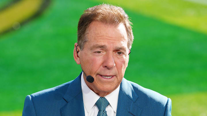 Jan 1, 2025; Pasadena, California, USA; Nick Saban on the ESPN Gameday set at Rose Bowl Stadium. Jan 1, 2025; Pasadena, California, USA; Nick Saban on the ESPN Gameday set at Rose Bowl Stadium.