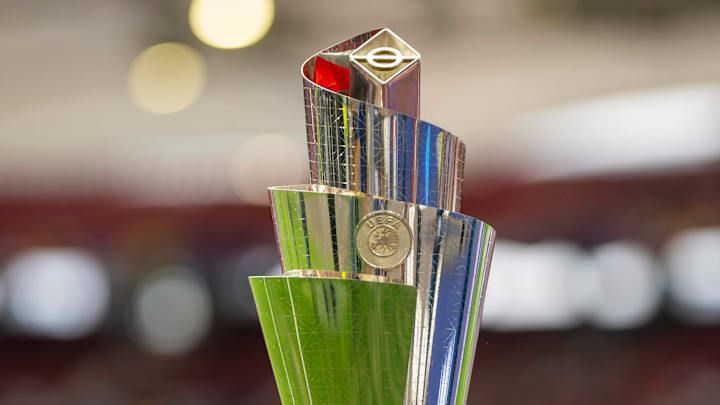 An up close look at the UEFA Nations League trophy.