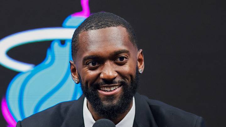 Miami Heat forward Bobby Portis (95) speaks to reporters during his introductory press conference at Kaseya Center on July 16, 2026.
