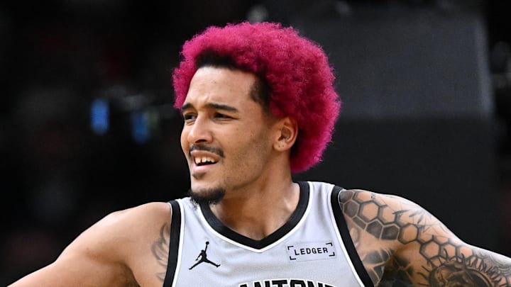 Jan 10, 2026; Boston, Massachusetts, USA; San Antonio Spurs forward Jeremy Sochan (10) reacts after being called for a foul during the first half of a game against the Boston Celtics at the TD Garden. Mandatory Credit: Brian Fluharty-Imagn Images