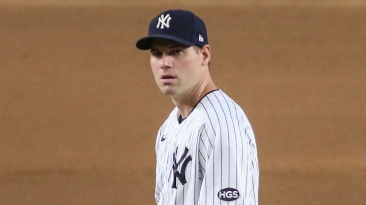 Aug 2, 2020; Bronx, New York, USA; New York Yankees pitcher Adam Ottavino (52) at Yankee Stadium. Aug 2, 2020; Bronx, New York, USA; New York Yankees pitcher Adam Ottavino (52) at Yankee Stadium.