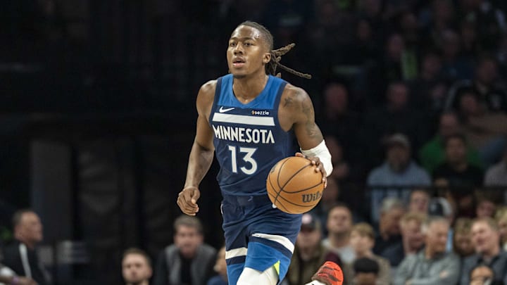 Feb 11, 2026; Minneapolis, Minnesota, USA; Minnesota Timberwolves guard Ayo Dosunmu (13) dribbles the ball against the Portland Trail Blazers in the second half at Target Center. Mandatory Credit: Jesse Johnson-Imagn Images Feb 11, 2026; Minneapolis, Minnesota, USA; Minnesota Timberwolves guard Ayo Dosunmu (13) dribbles the ball against the Portland Trail Blazers in the second half at Target Center. Mandatory Credit: Jesse Johnson-Imagn Images
