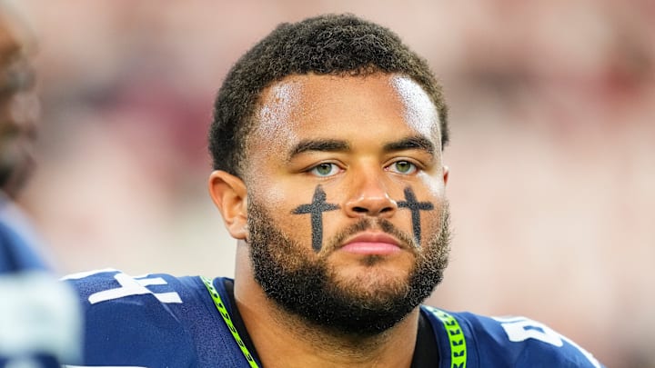 Mike Morris of the Seattle Seahawks before kickoff Mike Morris of the Seattle Seahawks before kickoff