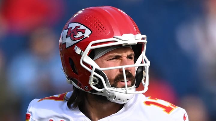 Dec 21, 2025; Nashville, Tennessee, USA; Kansas City Chiefs quarterback Gardner Minshew (17) warms up before a game against the Tennessee Titans at Nissan Stadium. Mandatory Credit: Steve Roberts-Imagn Images