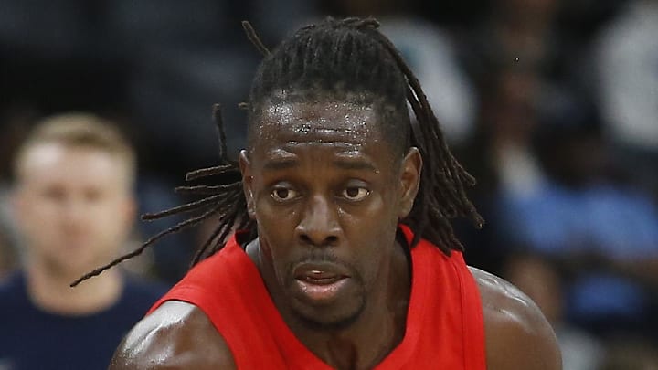 Portland Trail Blazers guard Jrue Holiday drives to the basket as Memphis Grizzlies forward Olivier-Maxence Prosper defends.