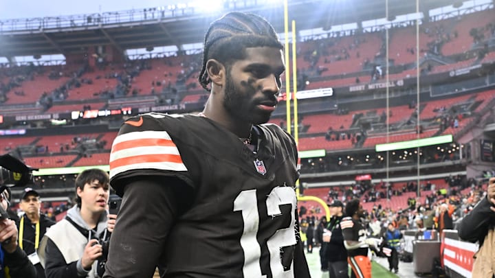 Dec 28, 2025; Cleveland, Ohio, USA; Cleveland Browns quarterback Shedeur Sanders (12) exits the field after the game against the Pittsburgh Steelers at Huntington Bank Field. Mandatory Credit: Ken Blaze-Imagn Images Dec 28, 2025; Cleveland, Ohio, USA; Cleveland Browns quarterback Shedeur Sanders (12) exits the field after the game against the Pittsburgh Steelers at Huntington Bank Field. Mandatory Credit: Ken Blaze-Imagn Images