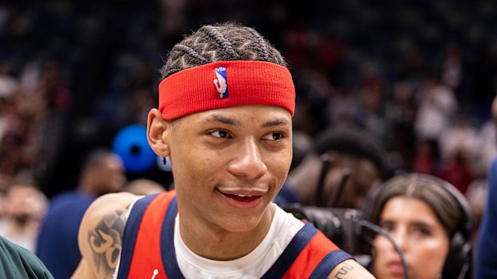 Apr 7, 2026; New Orleans, Louisiana, USA; New Orleans Pelicans guard Jeremiah Fears (0) walks off the court after the win against the Utah Jazz at Smoothie King Center. Mandatory Credit: Stephen Lew-Imagn Images Apr 7, 2026; New Orleans, Louisiana, USA; New Orleans Pelicans guard Jeremiah Fears (0) walks off the court after the win against the Utah Jazz at Smoothie King Center. Mandatory Credit: Stephen Lew-Imagn Images