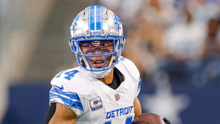Detroit Lions wide receiver Amon-Ra St. Brown (14).