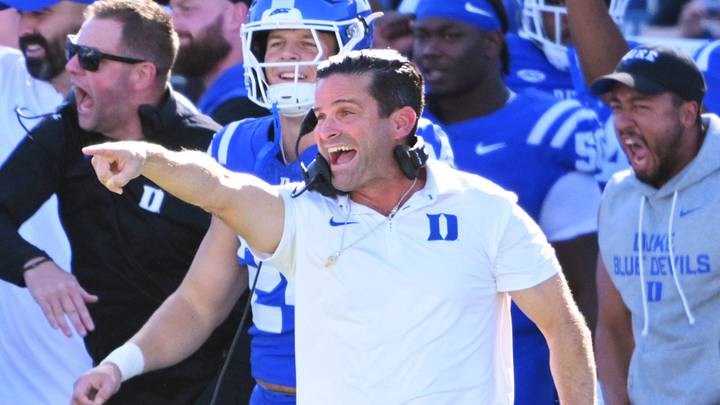 Sep 26, 2026; Durham, North Carolina, USA; Duke Blue Devils head coach Manny Diaz reacts during the first quarter against the William & Mary Tribe at Wallace Wade Stadium. Mandatory Credit: Zachary Taft-Imagn Images Sep 26, 2026; Durham, North Carolina, USA; Duke Blue Devils head coach Manny Diaz reacts during the first quarter against the William & Mary Tribe at Wallace Wade Stadium. Mandatory Credit: Zachary Taft-Imagn Images