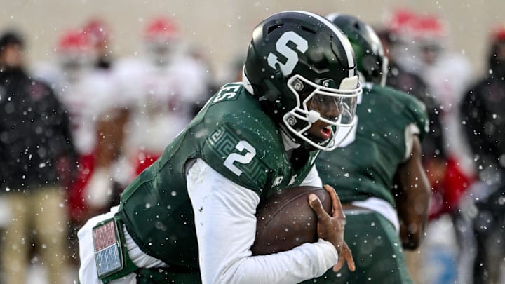 Michigan State's Aidan Chiles runs the ball against Rutgers during the first quarter on Saturday, Nov. 30, 2024, at Spartan Stadium in East Lansing.